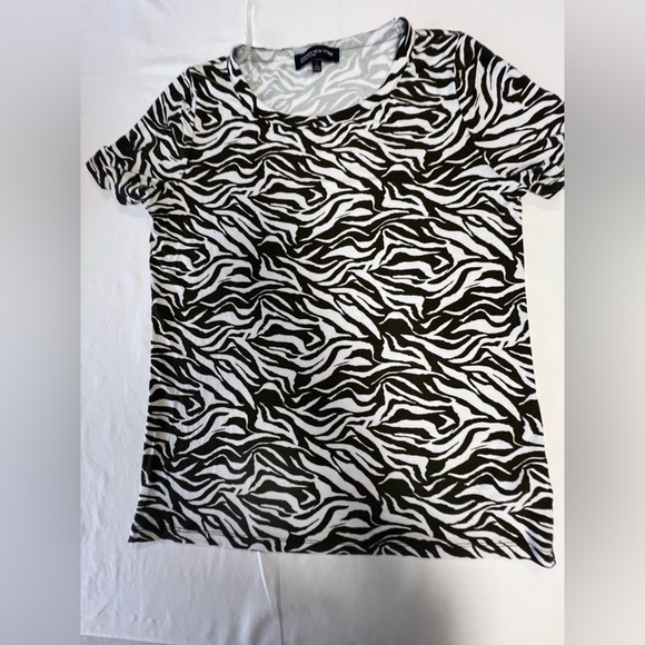 JONES NEW YORK SIGNATURE SIZE LARGE DARK BROWN & WHITE ZEBRA PRINT WOMEN’S TOP. - Picture 7 of 10